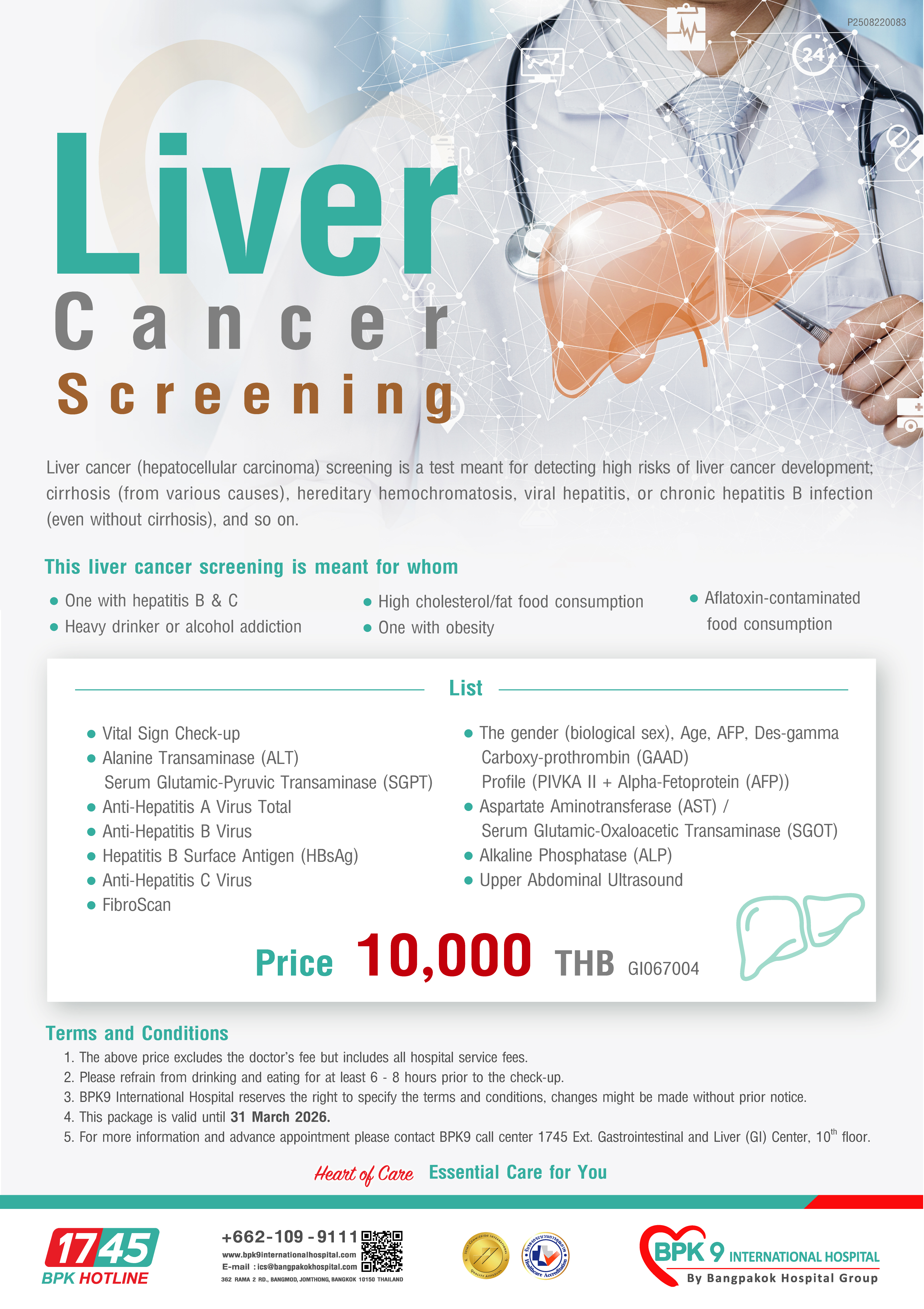 Liver Cancer Screening - Gastroenterology / Preventive Health medical package at Bangpakok 9 International Hospital starting from THB 10,000