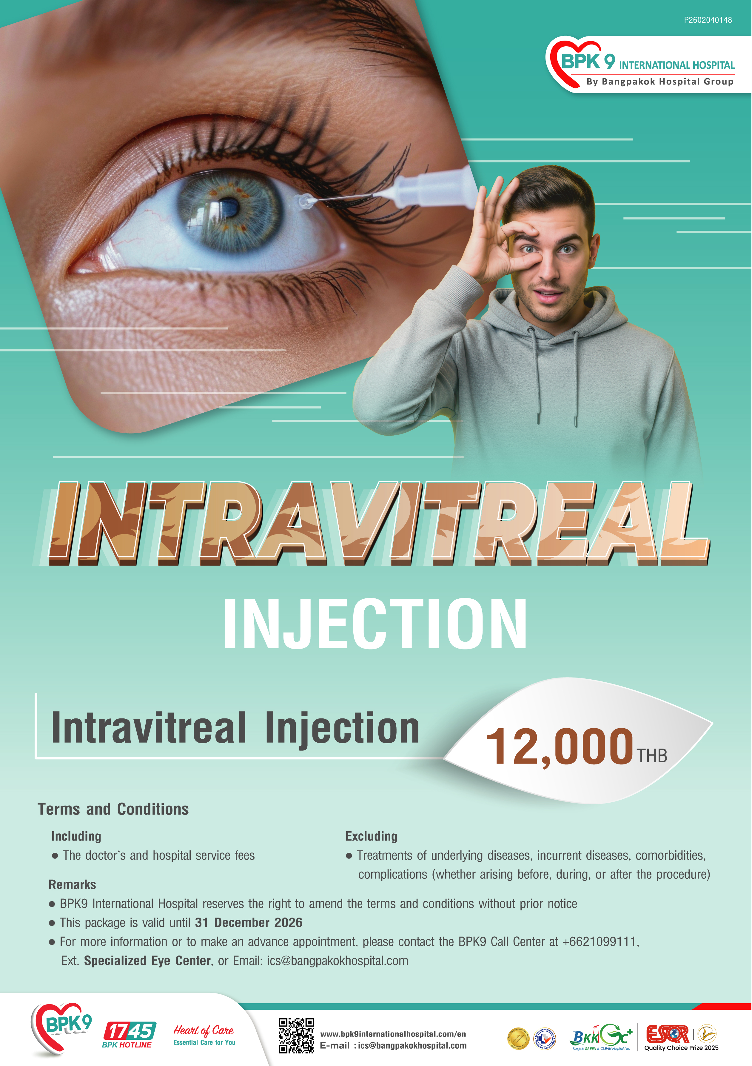 Intravitreal Injection - Eye / Ophthalmology medical package at Bangpakok 9 International Hospital starting from THB 12,000