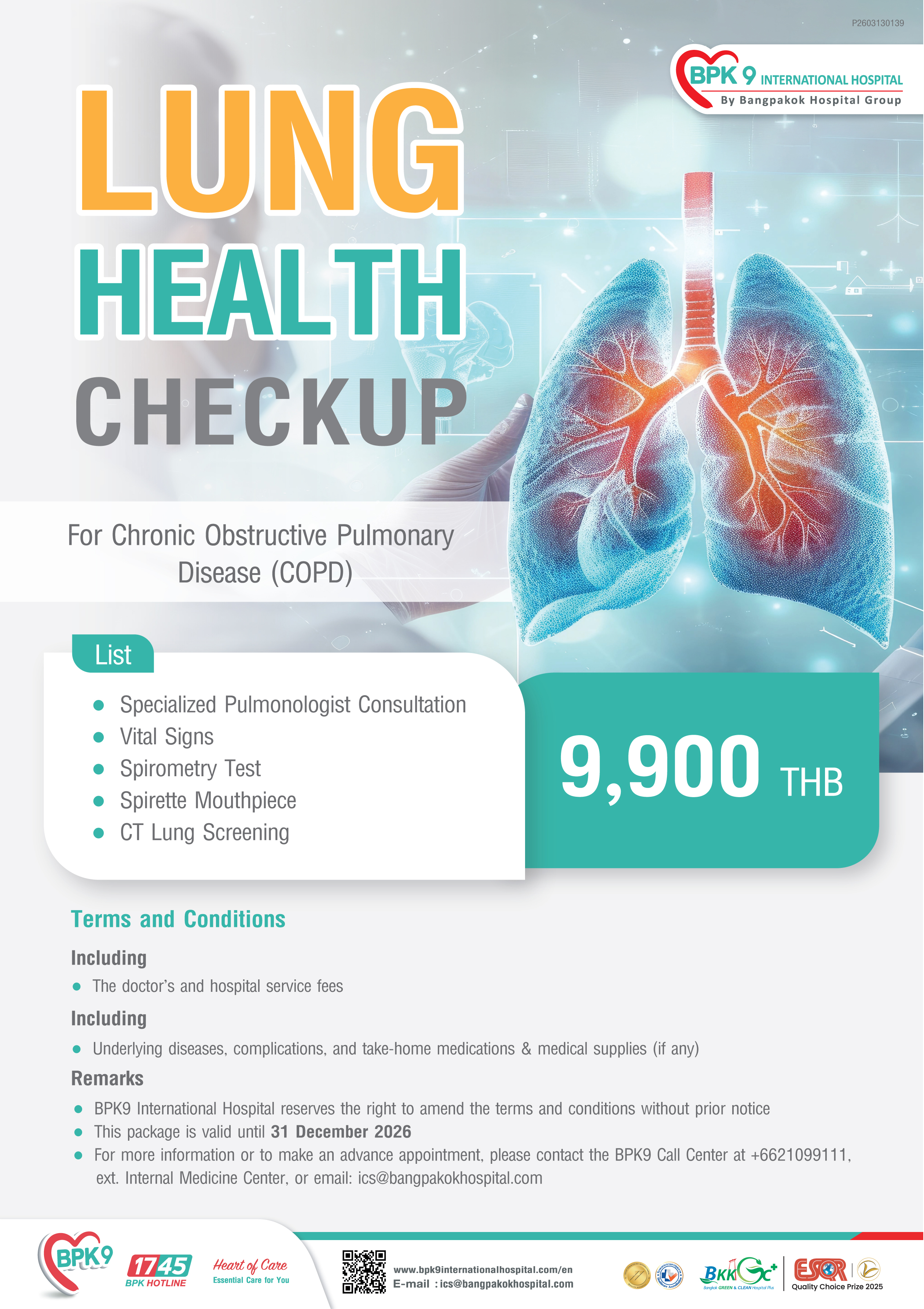 Lung Health Checkup - Health Screening / Pulmonology medical package at Bangpakok 9 International Hospital starting from THB 9,900
