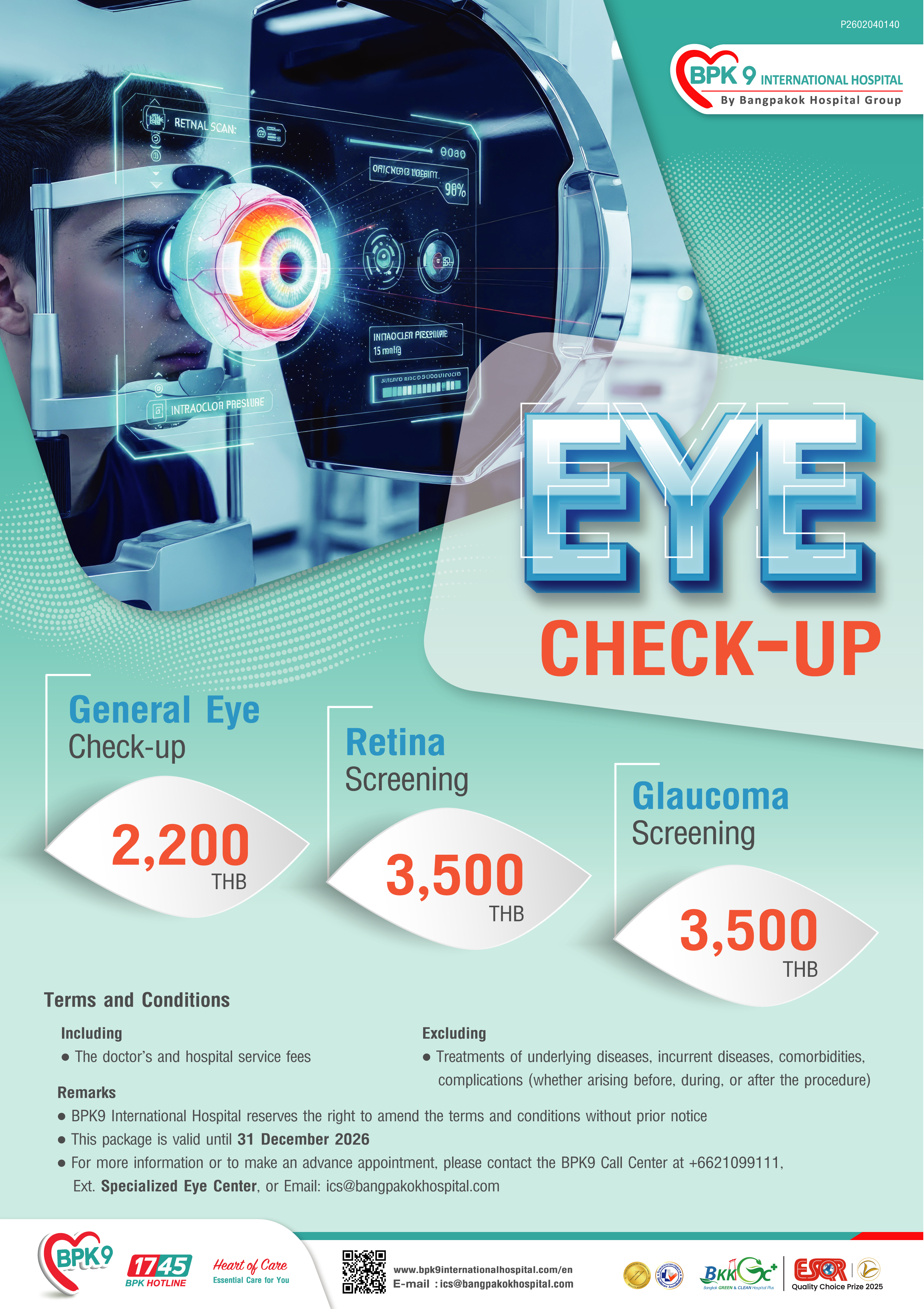 Eye Check-up & Screening Programme - Check-Up & Screening medical package at Bangpakok 9 International Hospital starting from Contact for price