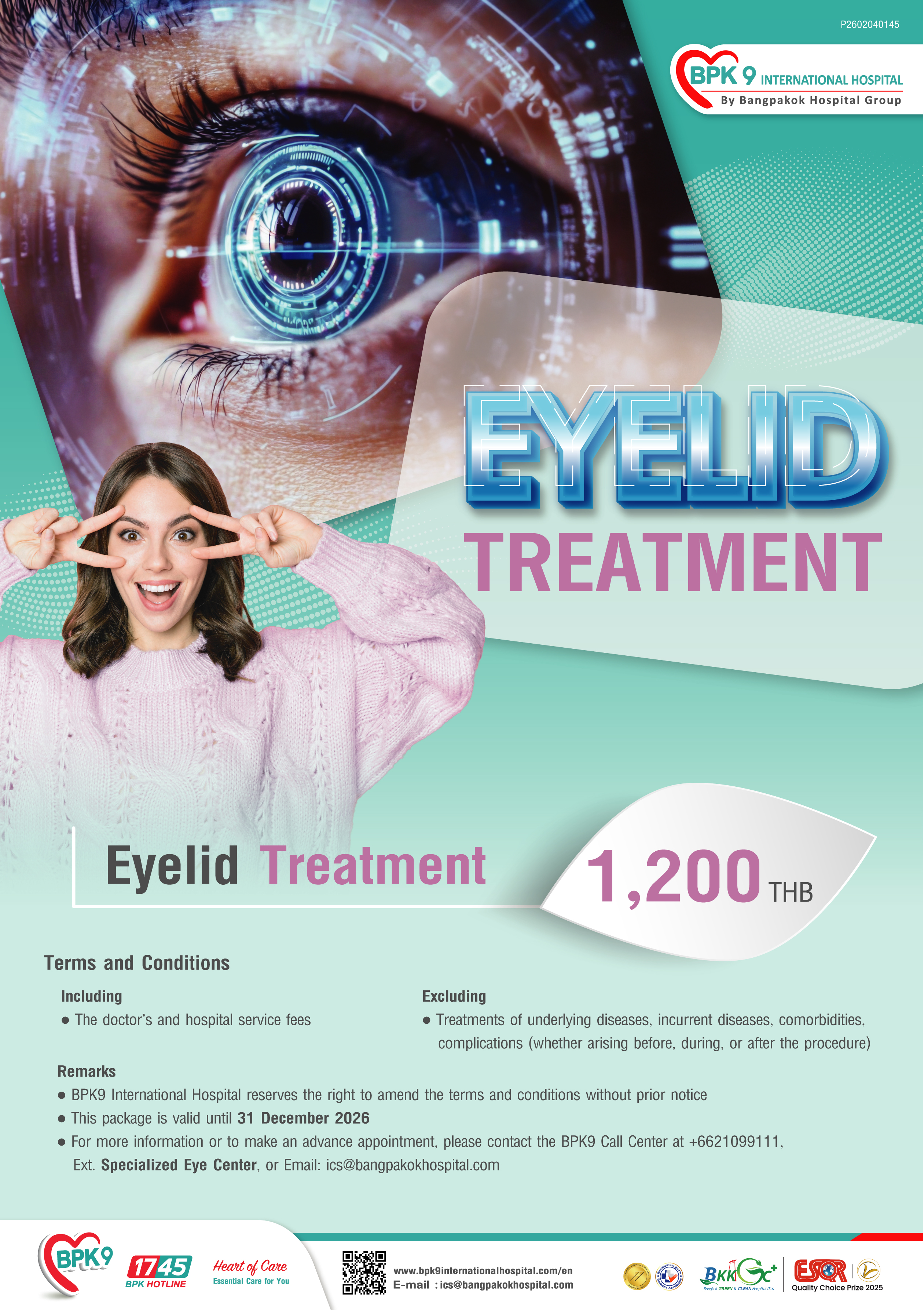 Eyelid Treatment - Beauty & Wellness medical package at Bangpakok 9 International Hospital starting from THB 1,200