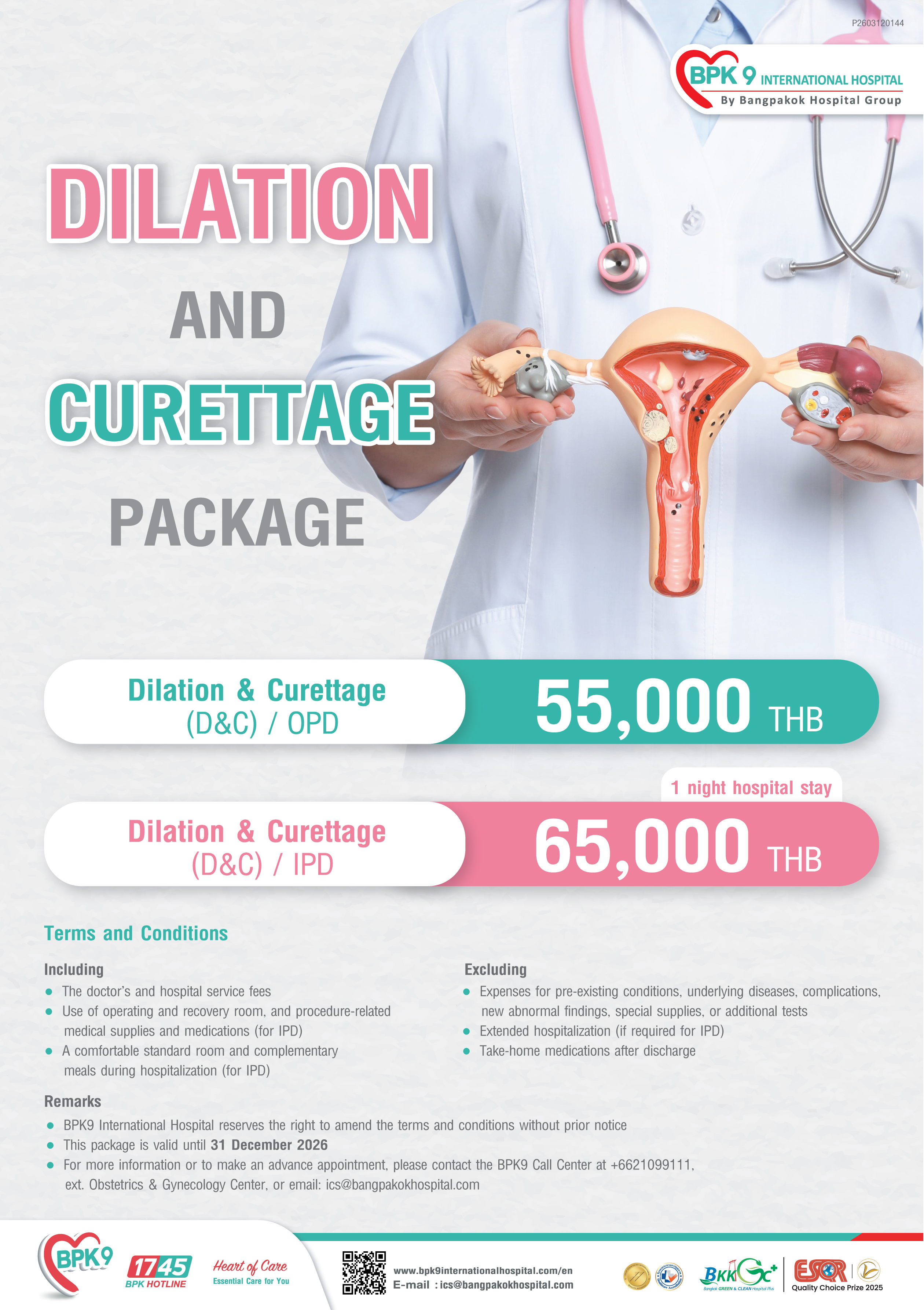 Dilation and Curettage (D&C) - Women’s Health / Gynecology medical package at Bangpakok 9 International Hospital starting from THB 55,000