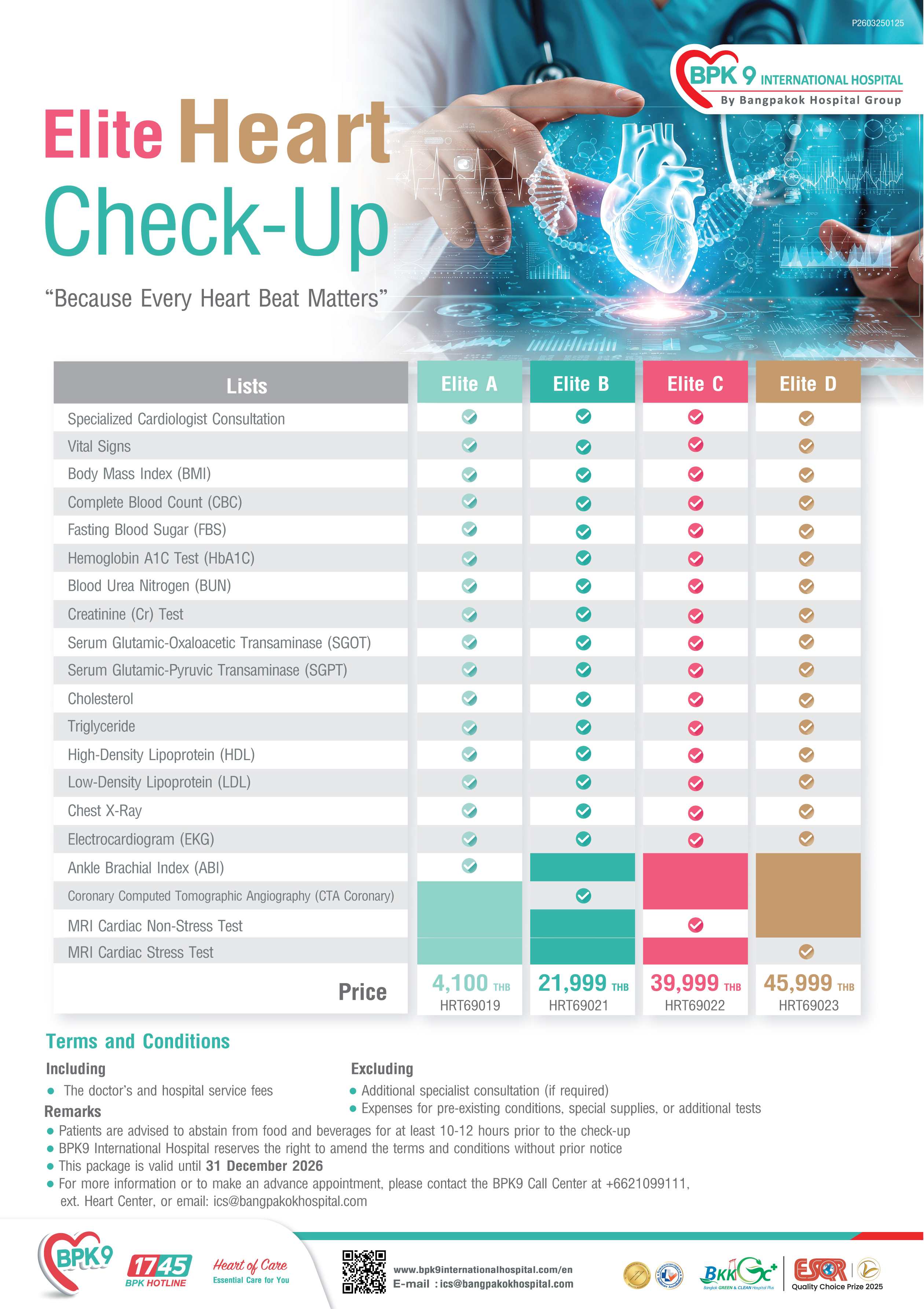 Elite Heart Check-Up - Check-Up & Screening medical package at Bangpakok 9 International Hospital starting from THB 4,100